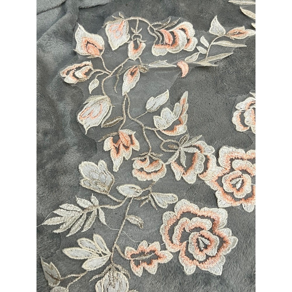 Embroidered Floral Lace Applique Peach Ivory Metallic Gold Tulle Mesh 18" Sew On - Picture 2 of 5